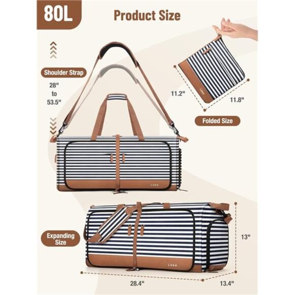 Large Travel Duffle Bag Women Foldable Carry On Weekender Overnight Gym Tote - Picture 4 of 7